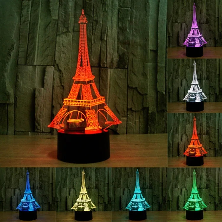 Đèn bàn đèn stereo trực quan sáng tạo đổi màu 7 màu, kiểu tháp Eiffel