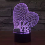 Đèn bàn stereo trực quan sáng tạo đổi màu 7 sắc, kiểu trái tim và LOVE