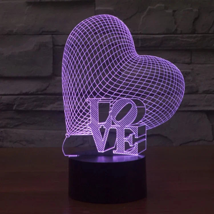 Đèn bàn stereo trực quan sáng tạo đổi màu 7 sắc, kiểu trái tim và LOVE