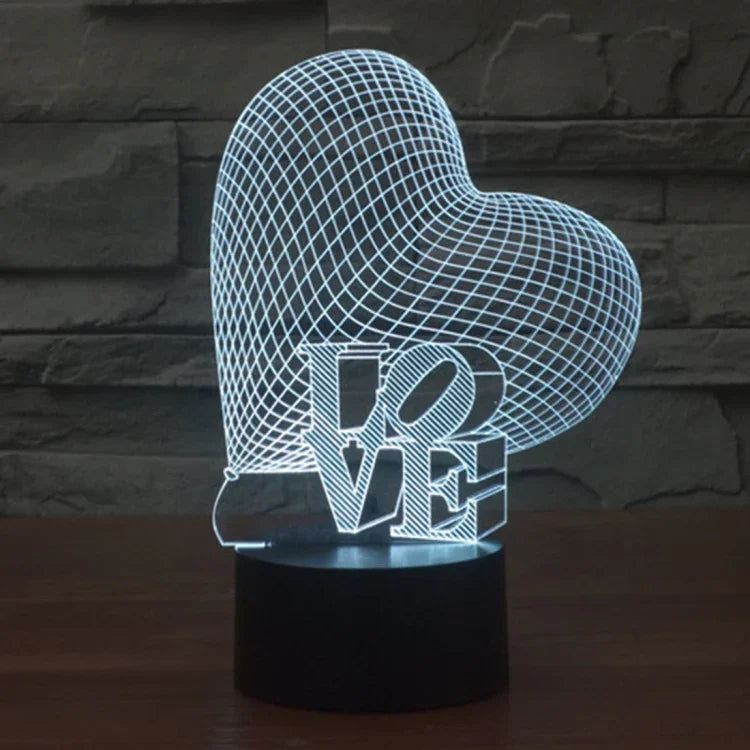 Đèn bàn stereo trực quan sáng tạo đổi màu 7 sắc, kiểu trái tim và LOVE