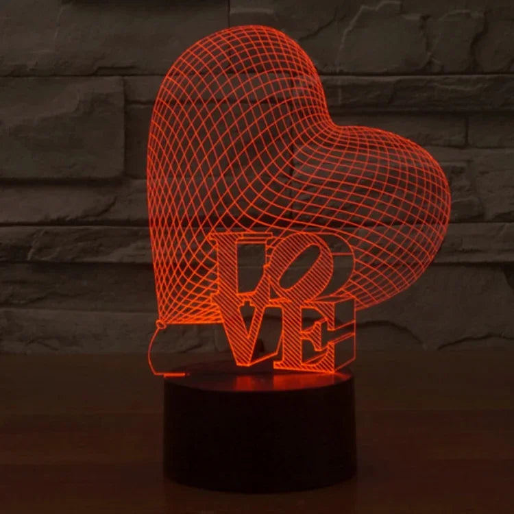 Đèn bàn stereo trực quan sáng tạo đổi màu 7 sắc, kiểu trái tim và LOVE