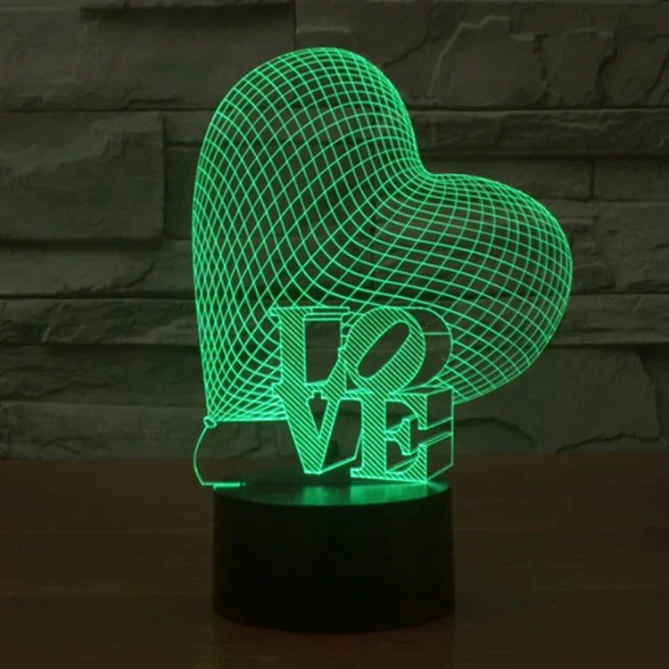 Đèn bàn stereo trực quan sáng tạo đổi màu 7 sắc, kiểu trái tim và LOVE