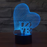 Đèn bàn stereo trực quan sáng tạo đổi màu 7 sắc, kiểu trái tim và LOVE