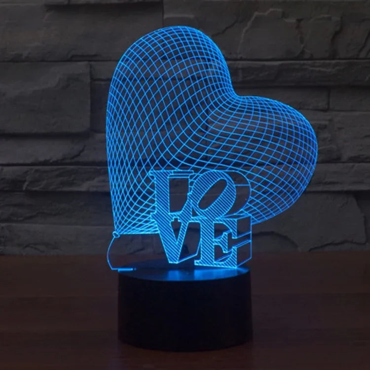 Đèn bàn stereo trực quan sáng tạo đổi màu 7 sắc, kiểu trái tim và LOVE