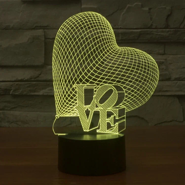 Đèn bàn stereo trực quan sáng tạo đổi màu 7 sắc, kiểu trái tim và LOVE
