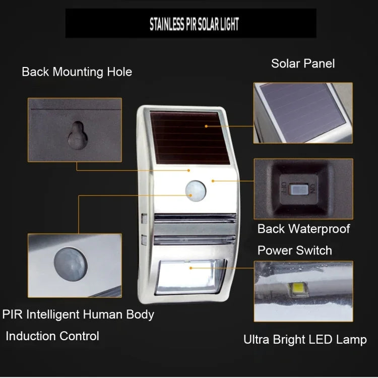 Đèn tường ngoài trời 80 LM 6000-6500K với tấm pin mặt trời 5V 0.5W, ánh sáng trắng 0.2W