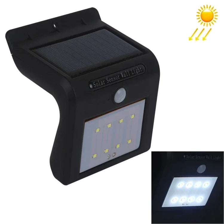 Đèn tường cảm biến chuyển động năng lượng mặt trời 8 đèn LED với tấm pin mặt trời, 8 đèn LED ánh sáng trắng