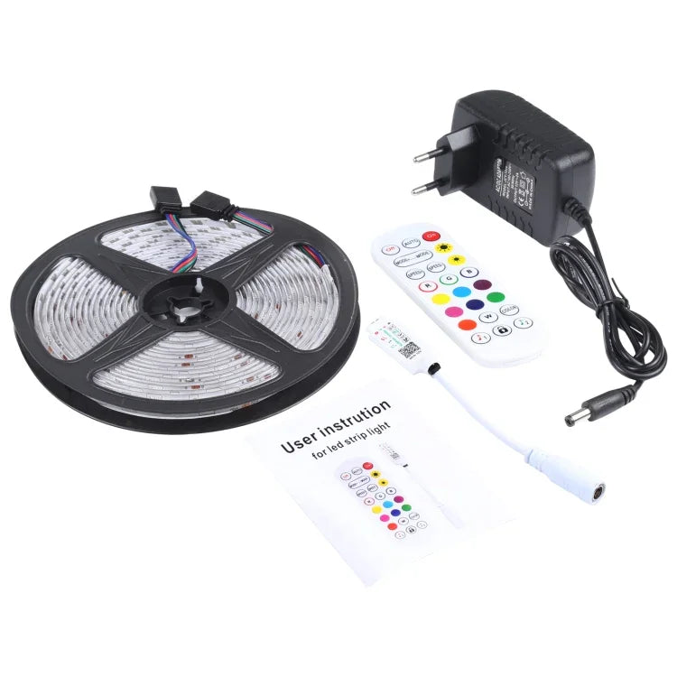 Dây đèn LED Bluetooth RGB 5m 150 đèn LED SMD 5050 IP65 chống nước kèm điều khiển từ xa 24 phím, phích cắm EU, 5m 150 đèn LED IP65