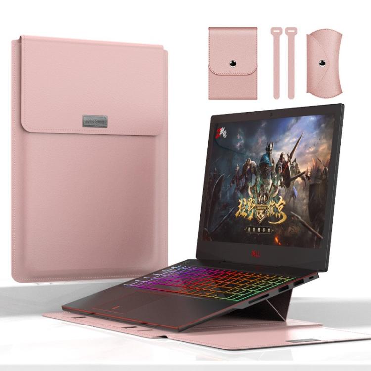 Bộ túi lót laptop da PU chống nước đa năng 4 trong 1 có tay cầm, giá đỡ và ngăn đựng bút + 2 cuộn dây + túi chuột + túi sạc cho laptop 13 / 14 inch, 13 / 14 inch