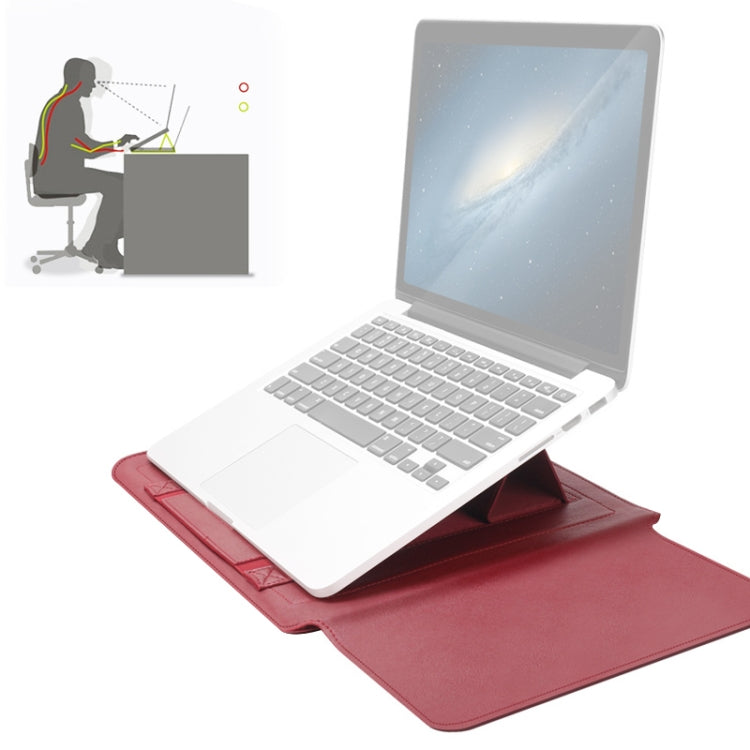 Bộ túi lót laptop da PU chống nước đa năng 4 trong 1 có tay cầm, giá đỡ và ngăn đựng bút + 2 cuộn dây + túi chuột + túi sạc cho laptop 13 / 14 inch, 13 / 14 inch