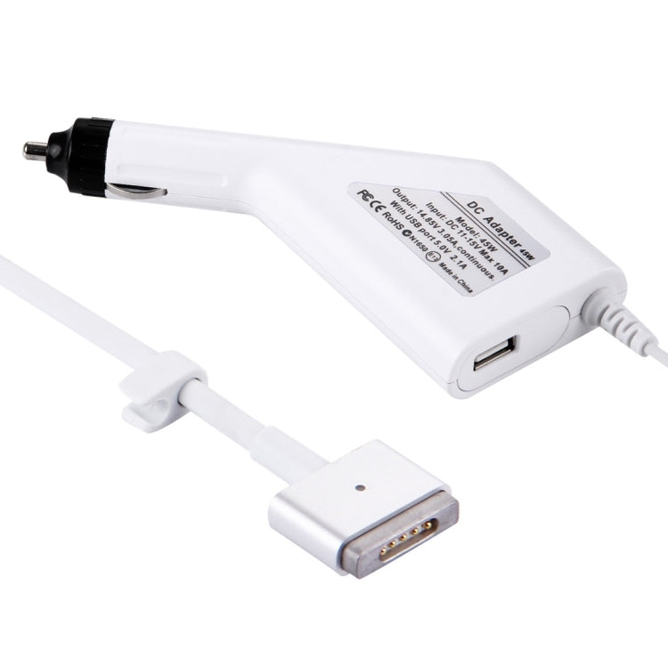 Sạc xe hơi MagSafe 2 kiểu T 5 chân 45W 14.85V 3.05A với 1 cổng USB cho Apple Macbook A1466 / A1436 / A1465 / A1435 / MD224 / MD231 / MD761 / MD711, chiều dài: 1.7m, 45W 14.85V 3.05A