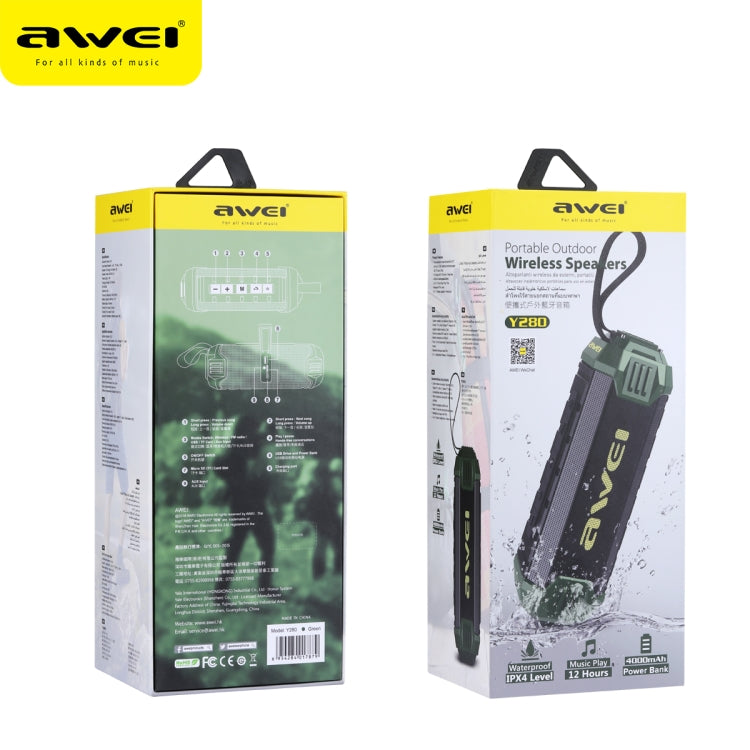 Loa Bluetooth awei Y280 IPX4 kiêm pin dự phòng với bass tăng cường, mic tích hợp, hỗ trợ FM / USB / thẻ TF / AUX, Y280