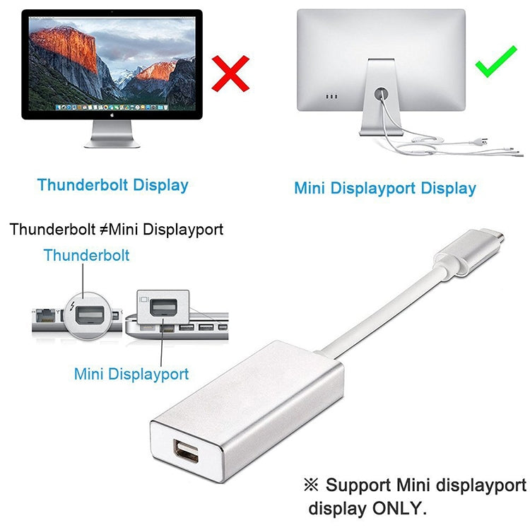 Bộ chuyển đổi USB-C / Type-C 3.1 đực sang Mini DP cái HD, chiều dài: 12cm, màu bạc, vàng