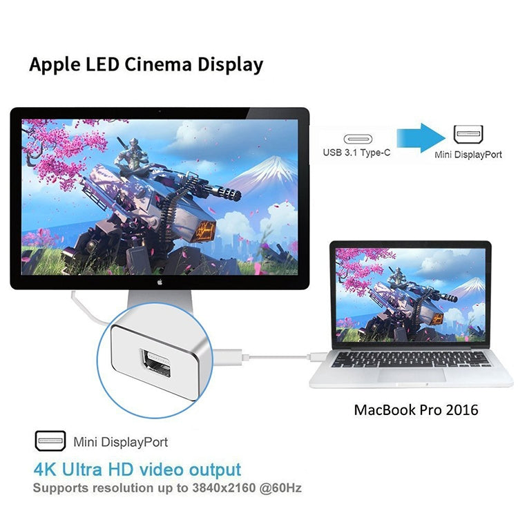 Bộ chuyển đổi USB-C / Type-C 3.1 đực sang Mini DP cái HD, chiều dài: 12cm, màu bạc, vàng