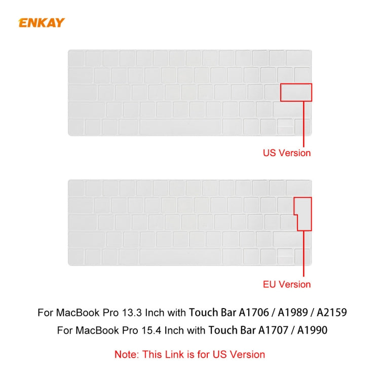 Bọc bảo vệ bàn phím TPU ENKAY cho MacBook Pro 13.3 inch A1706 / A1989 / A2159 & Pro 15.4 inch A1707 / A1990 (có Touch Bar), Phiên bản US