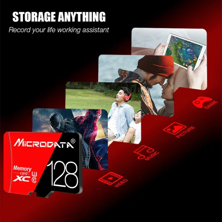 Thẻ nhớ TF (Micro SD) đỏ đen tốc độ cao U3 MICRODATA 128GB, 128GB