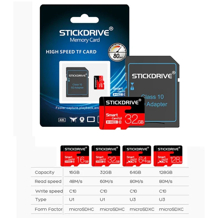Thẻ nhớ Stickdrive 128GB tốc độ cao lớp 10 Micro SD (TF), 128GB