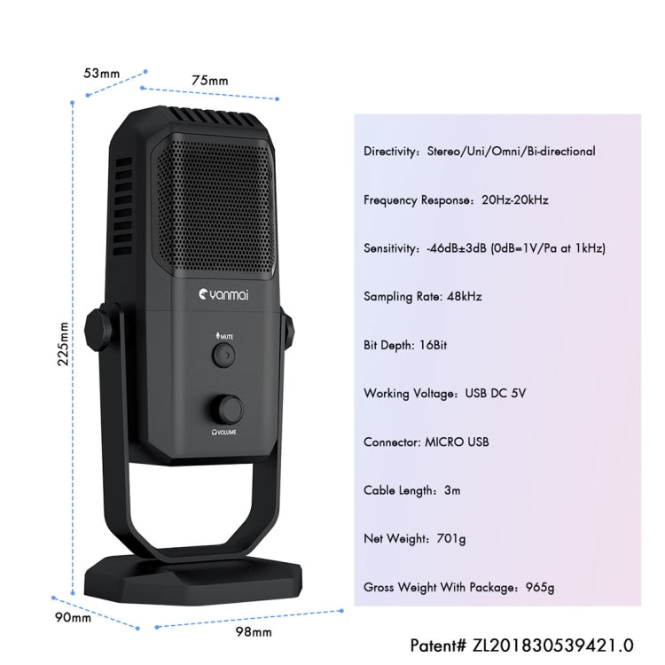 Micro Thu Âm Studio Đa Chức Năng Yanmai SF-900 Bốn Hướng Có Chân Đế Bàn