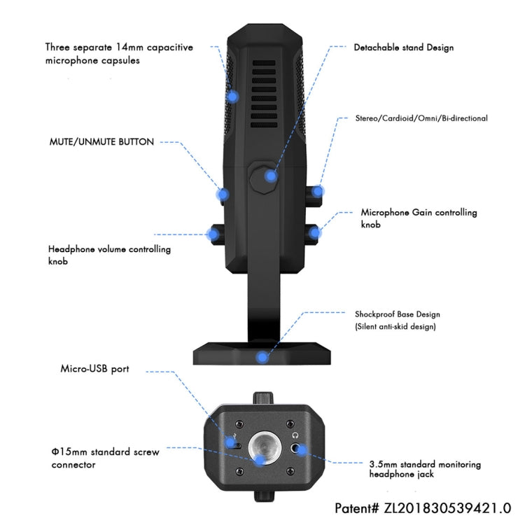 Micro Thu Âm Studio Đa Chức Năng Yanmai SF-900 Bốn Hướng Có Chân Đế Bàn