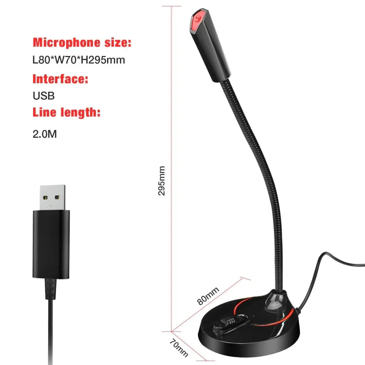 Microphone máy tính USB uốn cong 360 độ không cần driver HXSJ F12, chiều dài cáp: 2.2m