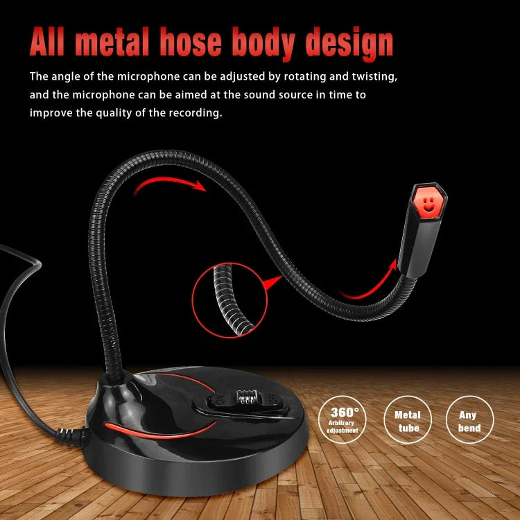 Microphone máy tính USB uốn cong 360 độ không cần driver HXSJ F12, chiều dài cáp: 2.2m
