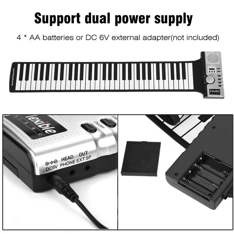 Đàn piano mềm điện tử cuộn dẻo 61 phím có loa, 61 phím