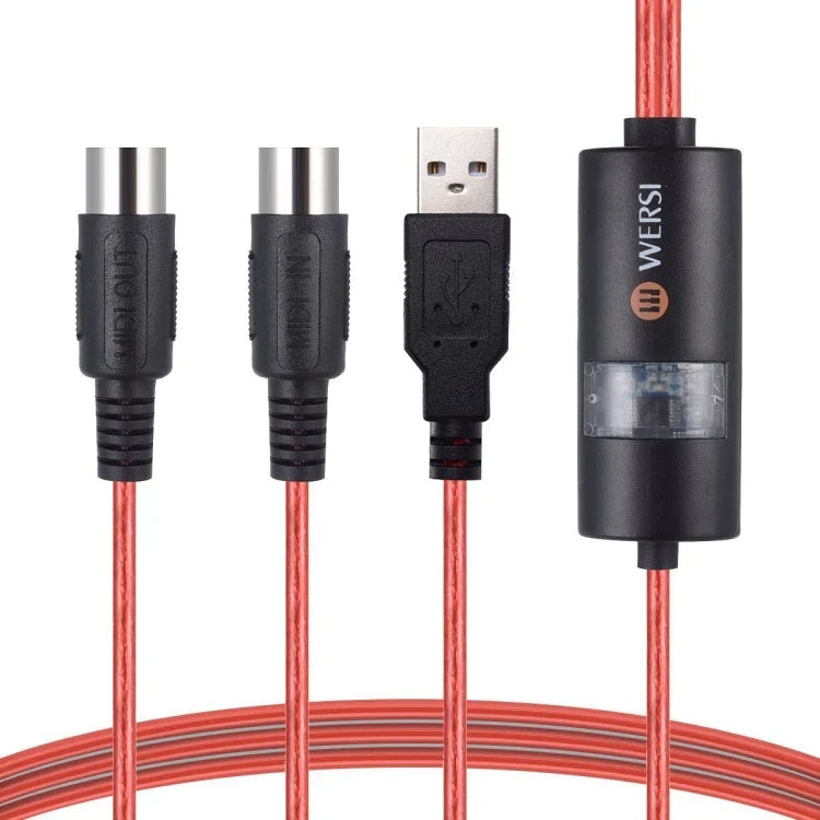 WERSI UM-18 USB MIDI Cable MidiPort Midi Cable Electric Piano Electronic Drum Music Editing Line, Length: 2m
