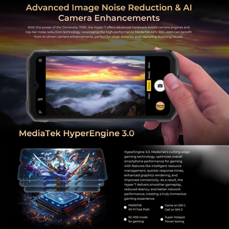 HOTWAV Hyper 7 Điện thoại bền, 8GB+256GB, 10800mAh, 6.6 inch Android 14 MediaTek Dimensity 7050 5G, Mạng: 5G, OTG, NFC