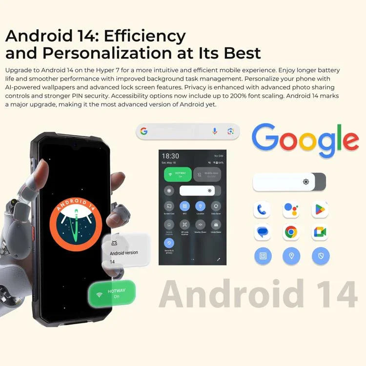 HOTWAV Hyper 7 Điện thoại bền, 8GB+256GB, 10800mAh, 6.6 inch Android 14 MediaTek Dimensity 7050 5G, Mạng: 5G, OTG, NFC