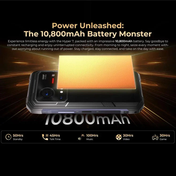 HOTWAV Hyper 7 Điện thoại bền, 8GB+256GB, 10800mAh, 6.6 inch Android 14 MediaTek Dimensity 7050 5G, Mạng: 5G, OTG, NFC