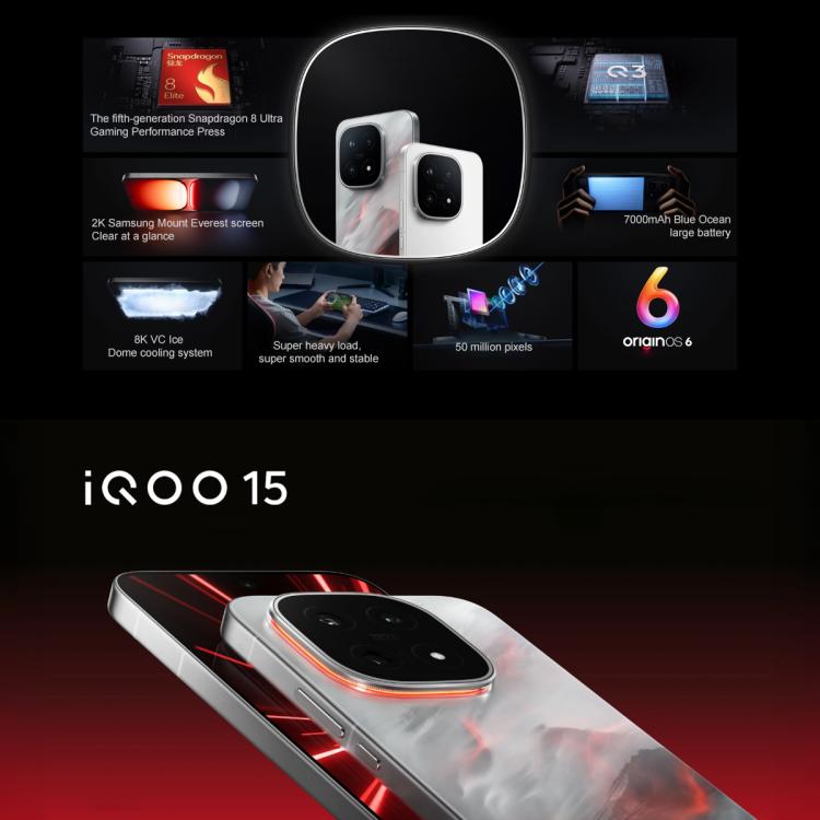 vivo iQOO 15, 12GB+256GB, 6.85 inch Android 16 OriginOS 6 Snapdragon 8 Elite Gen 5 Octa Core, OTG, NFC, Mạng: 5G, Hỗ trợ Google Play, 12GB+256GB