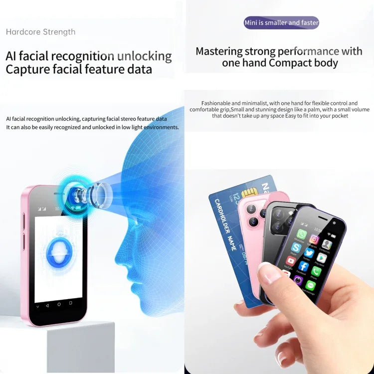 Nhận diện khuôn mặt, màn hình 3.0 inch Android 9.0 MTK6739CW Quad Core lên đến 1.28GHz, OTG, Mạng: 4G, Dual SIM, Hỗ trợ Google Play, 3GB+64GB