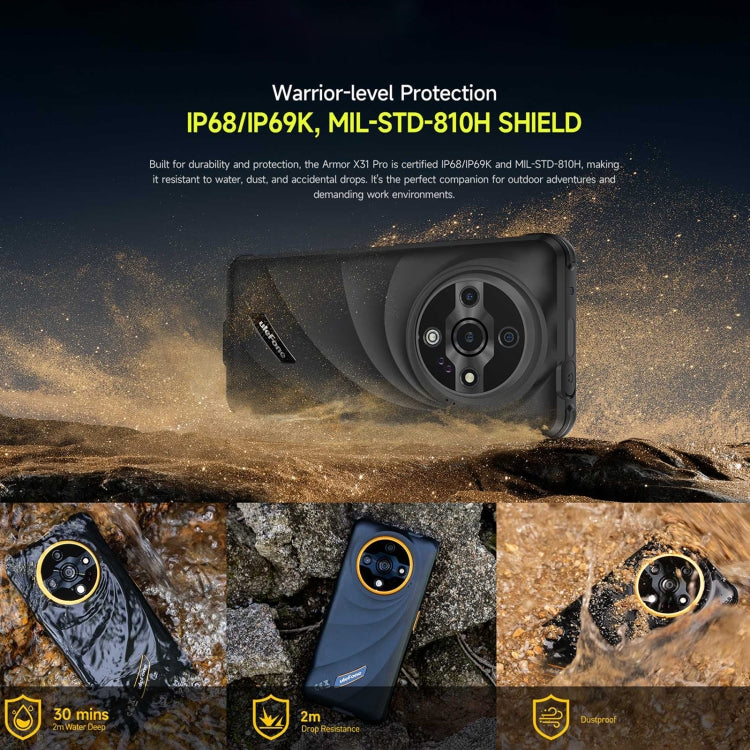 Ulefone Armor X31 Pro 5G, 8GB+256GB, tầm nhìn ban đêm, điện thoại bền IP68/IP69K, màn hình 6.56 inch Android 14 MediaTek Dimensity 6300 Octa Core, Mạng: 5G, NFC, OTG, Armor X31 Pro