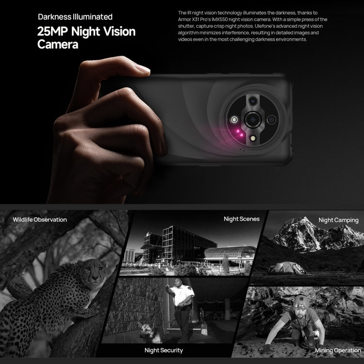 Ulefone Armor X31 Pro 5G, 8GB+256GB, tầm nhìn ban đêm, điện thoại bền IP68/IP69K, màn hình 6.56 inch Android 14 MediaTek Dimensity 6300 Octa Core, Mạng: 5G, NFC, OTG, Armor X31 Pro