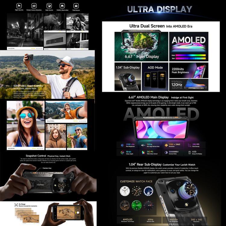 Ulefone Armor 28 Ultra Điện thoại bền, 16GB+1TB, Tầm nhìn ban đêm, 10600mAh, 6.67 inch Android 14 MediaTek Dimensity 9300+ Octa Core, Mạng: 5G, NFC, Armor 28 Ultra