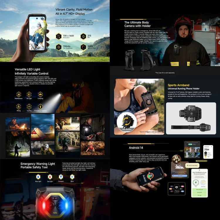Ulefone Armor Mini 20, tầm nhìn ban đêm, 8GB+256GB, điện thoại bền IP68/IP69K, màn hình 4.7 inch Android 14 MediaTek Dimensity 6300 Octa Core, Mạng: 4G, NFC, OTG, Armor Mini 20