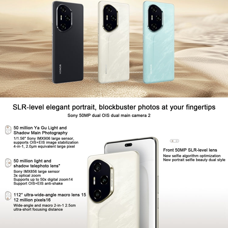 Honor 300 Pro, 12GB+256GB, Cảm biến vân tay trên màn hình, Màn hình 6.78 inch MagicOS 9.0 / Android 15 Snapdragon 8 Gen 3 Octa Core, Mạng: 5G, NFC, OTG, Không hỗ trợ Google Play, Honor 300 Pro, 12GB+256GB