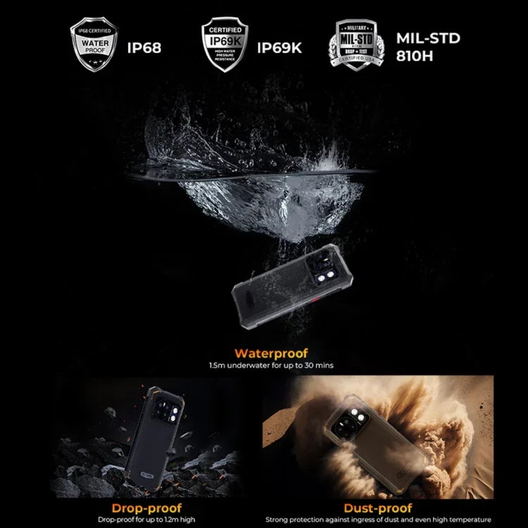 HOTWAV CYBER 13, điện thoại bền IP68/IP69K, 8GB+128GB, pin 10800mAh, màn hình 6.6 inch Android 14.0 Unisoc T606 Octa Core, Mạng: 4G, NFC, OTG