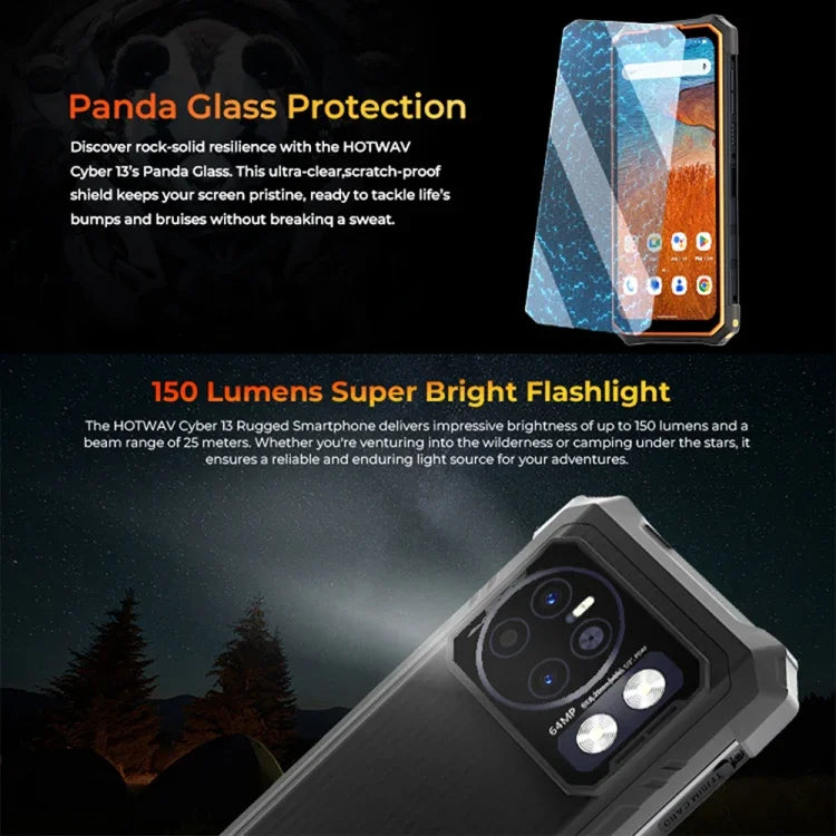 HOTWAV CYBER 13, điện thoại bền IP68/IP69K, 8GB+128GB, pin 10800mAh, màn hình 6.6 inch Android 14.0 Unisoc T606 Octa Core, Mạng: 4G, NFC, OTG