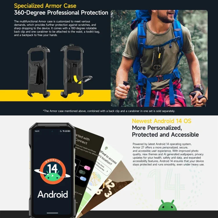 Điện thoại bền Ulefone Armor 27, 12GB+256GB, tầm nhìn ban đêm, pin 10600mAh, màn hình 6.78 inch Android 14 MediaTek Helio G99 Octa Core, Mạng: 4G, NFC, OTG, Armor 27