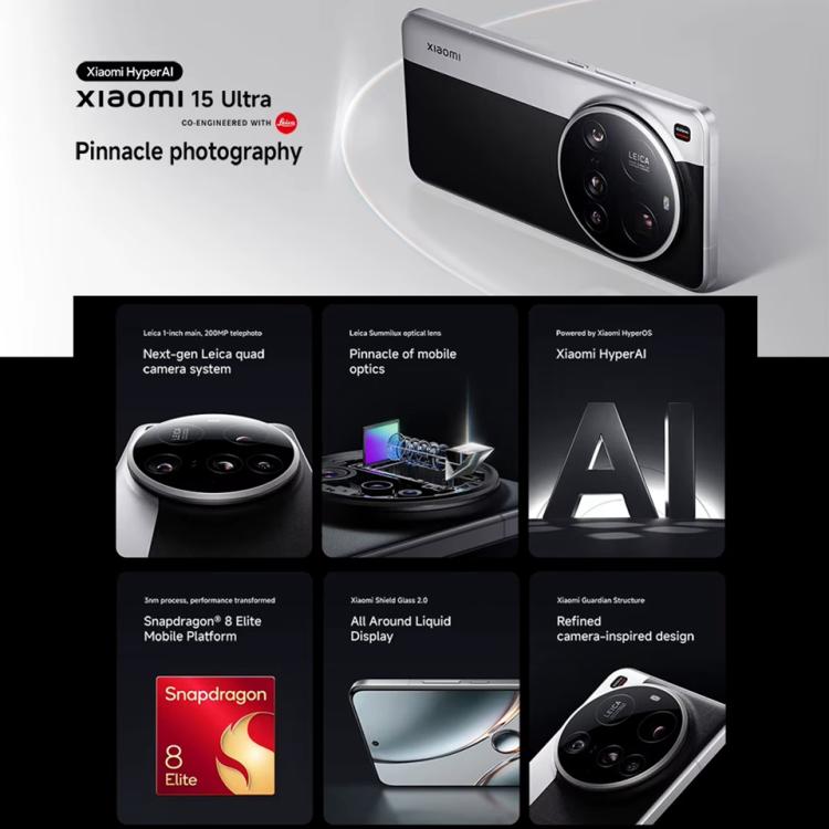 Xiaomi 15 Ultra Toàn cầu, 16GB+512GB, Cảm biến vân tay siêu âm 3D, Camera 200MP, Màn hình 6.73 inch Xiaomi HyperOS 2 Snapdragon 8 Elite Octa Core 3nm, NFC, Mạng: 5G, Xiaomi 15 Ultra Toàn cầu, 16GB+512GB (Bạc), Xiaomi 15 Ultra Toàn cầu, 16GB+512GB (Đen)