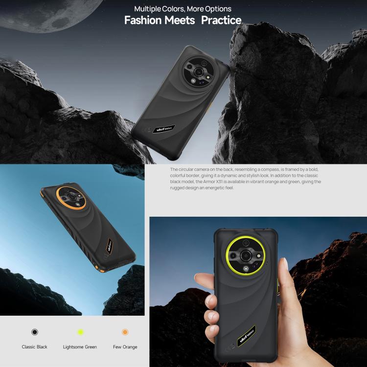 Ulefone Armor X31, 6GB+128GB, Tầm nhìn ban đêm, Điện thoại bền IP68/IP69K, 6.56 inch Android 14 MediaTek Helio G91 Octa Core, Mạng: 4G, NFC, OTG, Armor X31