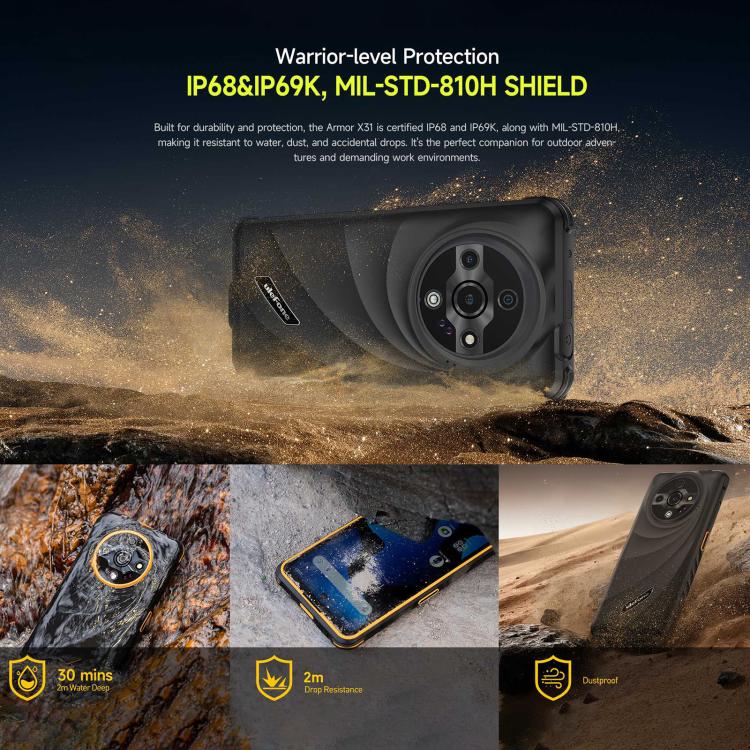 Ulefone Armor X31, 6GB+128GB, Tầm nhìn ban đêm, Điện thoại bền IP68/IP69K, 6.56 inch Android 14 MediaTek Helio G91 Octa Core, Mạng: 4G, NFC, OTG, Armor X31