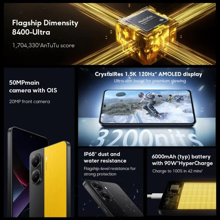 Xiaomi POCO X7 Pro 5G Toàn cầu, 12GB+256GB, Cảm biến vân tay trong màn hình, 6.67 inch Xiaomi HyperOS 2 MediaTek Dimensity 8400-Ultra Octa Core, NFC, Mạng: 5G, 12GB+256GB