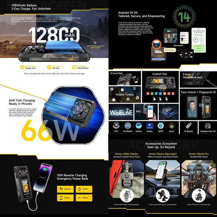 Ulefone Armor 30 Pro Điện thoại bền, 16GB+512GB, Tầm nhìn ban đêm, Màn hình kép 6.95 inch + 3.4 inch Android 14 MediaTek Dimensity 7300X Octa Core, Mạng: 5G, OTG, NFC, Armor 30 Pro