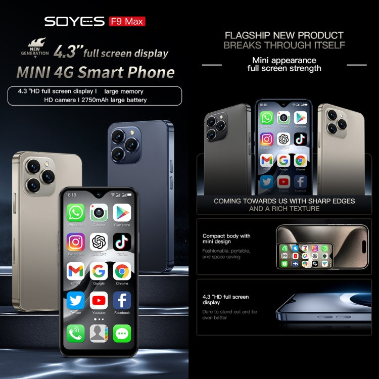 SOYES SOYES F9 Max, 4GB+64GB, màn hình 4.3 inch Android 12 MTK6762 Octa Core, Mạng: 4G, OTG, Dual SIM, 4GB+64GB