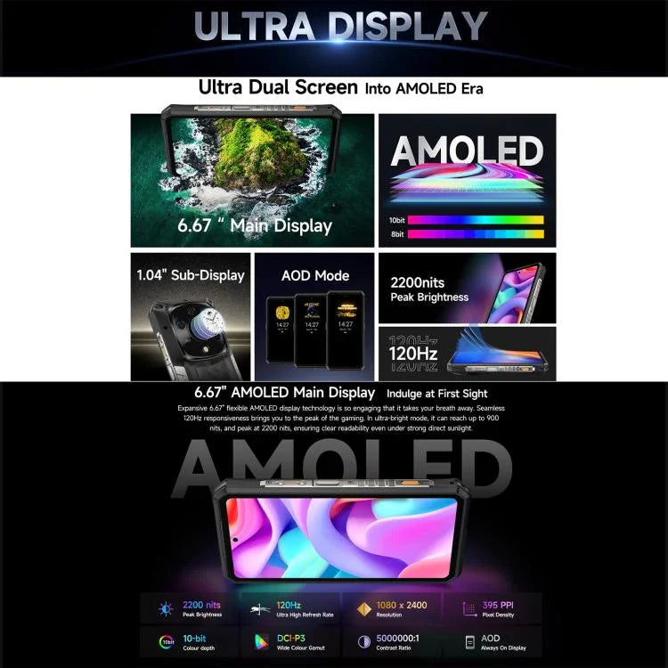 Điện thoại bền bỉ Ulefone Armor 28 Pro, 16GB+512GB, Tầm nhìn ban đêm, Pin 10600mAh, Màn hình 6.67 inch + 1.04 inch Android 15 MediaTek Dimensity 7300 Octa Core, Mạng: 5G, NFC