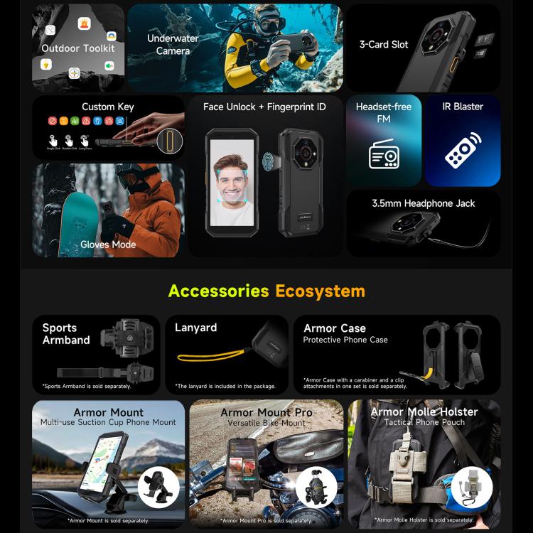 Điện thoại bền bỉ Ulefone Armor X32, 8GB+256GB, Tầm nhìn ban đêm, Màn hình 5.65 inch Android 14 MediaTek Helio G91 Octa Core, Mạng: 4G, NFC, OTG