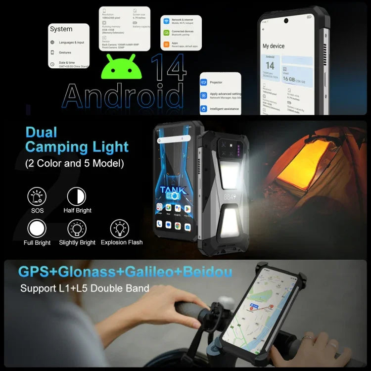 Điện thoại bền bỉ Unihertz 8849 Tank 3S với máy chiếu tầm nhìn ban đêm, 12GB+256GB, 6.79 inch Android 14 Dimensity 8200 Octa Core, Mạng: 5G, Tank 3S 12GB+256GB
