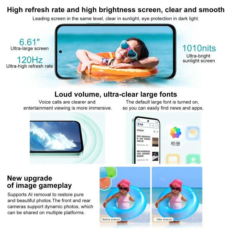Honor Play 60, 6GB+128GB, Cảm biến vân tay bên cạnh, 6.61 inch MagicOS 9.0 Dimensity 6300 Octa Core, Mạng: 5G, OTG, Play 60, 6GB+128GB, 6GB+128GB